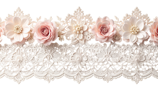 A delicate floral lace border with pink blooms and pearl accents - Powered by Adobe