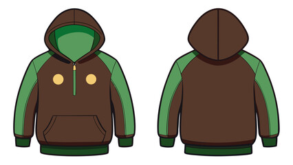 Green brown  sweatshirt hoodie mockup featuring both front and back perspectives, provided on a white background.