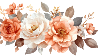 Watercolor floral arrangement with muted peach, cream, and brown tones (1)