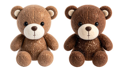 Two plush teddy bears with dark eyes, noses, and light, sparkly fur