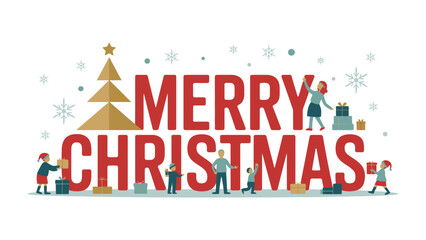Joyful Christmas Wishes: A festive graphic celebrates the season with a cheerful message and charming illustrations of family. conveying the spirit of warmth and togetherness.