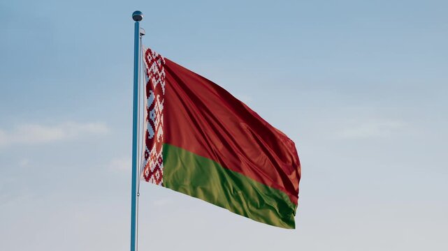 Belarus Minsk National Flag Cinematic Realistic Waving Dolly Out Dusk Sky