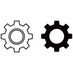 Gear icon in black and white, mechanism symbol
