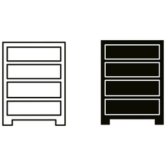 Chest of drawers icon, furniture symbol in black and white