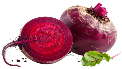 A vibrant, close-up image of a beet, one half sliced, showing texture