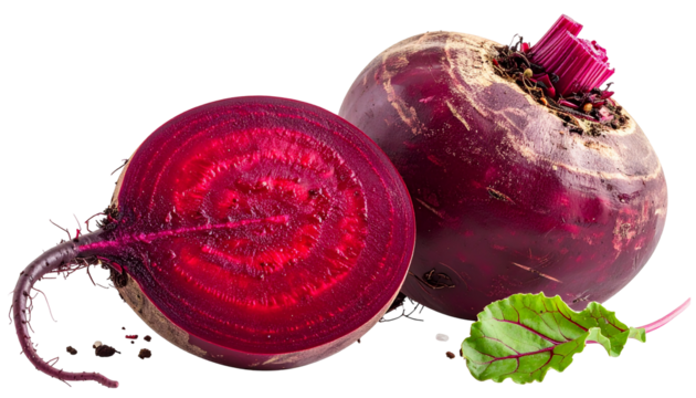 A vibrant, close-up image of a beet, one half sliced, showing texture