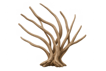 Dead tree with gnarled leafless branches and transparent background