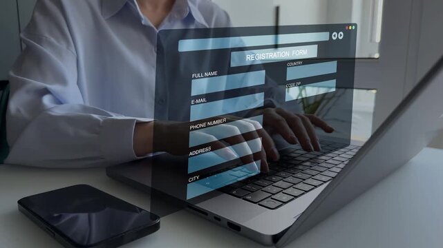 Digital online employee form. Online personal data information registration. Business person filling out a form with personal data online. Human resource concept.	