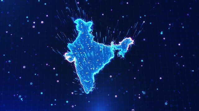 Futuristic Digital India, Indian Map network Business Network financial economic charts backdrop. 3D Map Flag Opener, for Politics, Elections, Travel, News Sports Events Presentation Republic of India