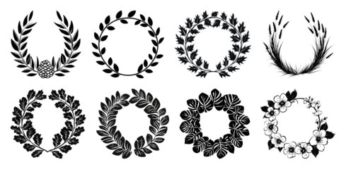 PNG Elegant black floral wreaths, element set on transparent background
