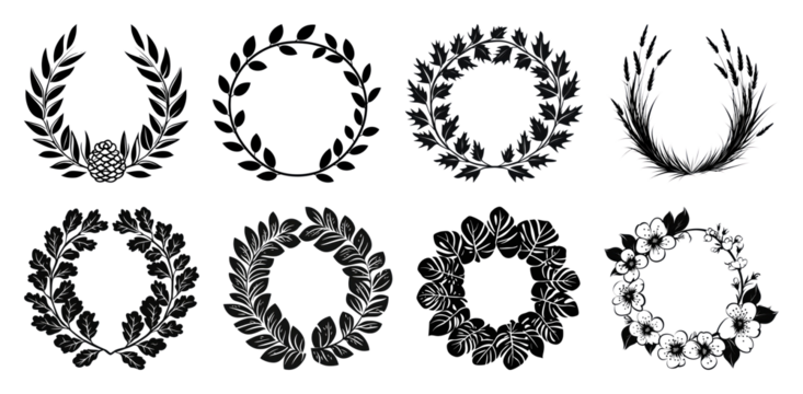 PNG Elegant black floral wreaths, element set on transparent background