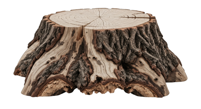 Detailed Natural Tree Stump With Rough Bark and Visible Wood Grain on a Transparent Background Ideal for Design and Nature Projects