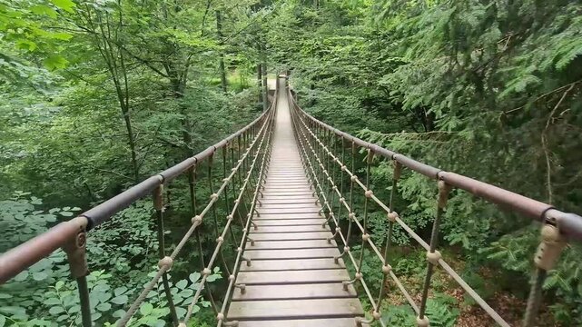 empty wooden hanging bridge inside a jungle 4K HD 