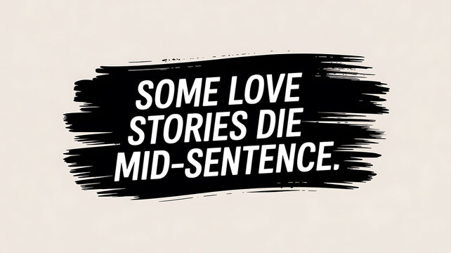 "Some love stories die mid-sentence" quote in brush stroke style