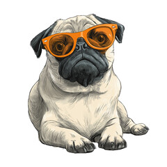 Cool Pug Clipart Wearing Stylish Orange Sunglasses on Transparent Background