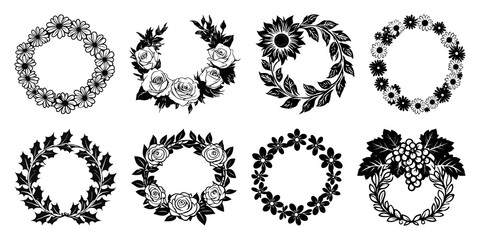 Fototapeta premium PNG Elegant floral wreath designs, element set on transparent background