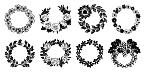 PNG Elegant floral wreath designs, element set on transparent background
