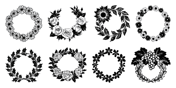 PNG Elegant floral wreath designs, element set on transparent background - Powered by Adobe