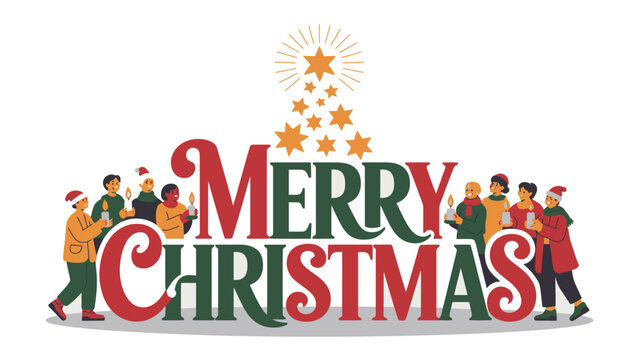 Christmas Carolers: A festive ensemble of carolers gathered to sing, accompanied by candle light and a star, spreading holiday cheer and goodwill.