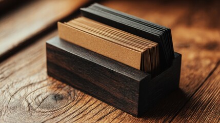 Kraft Black Business Cards Wooden Holder