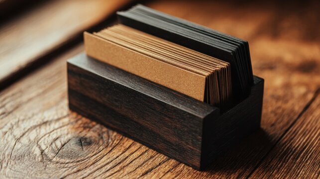 Kraft Black Business Cards Wooden Holder