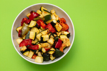 Grilled vegetables on plate with spices and herbs