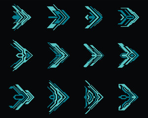 Collection of abstract blue futuristic arrow sign elements