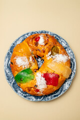 Merry Christmas cake with nuts - Bolo Rei is a traditional Xmas cake with fruits raisins nut and icing
