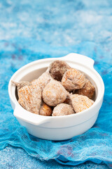 Bowl with tasty dried figs