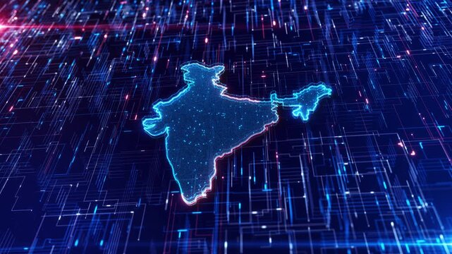 Country India Indian Map futuristic financial data display, infographics country's economic progress, 4K 3D investment potential, and modern approach to global business technological development.