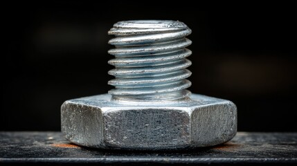 Close up of a metal bolt and nut in sharp focus