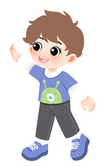 Friendly Young Boy Waving Cartoon Character Illustration for Children's Design