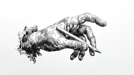 Detailed Drawing of Hand Holding Pencil