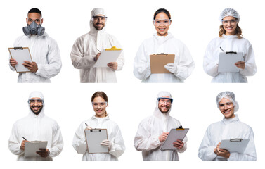 PNG Diverse scientists in protective gear, element set on transparent background