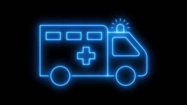 Glowing neon Emergency Vehicle Icon on Black Background. Abstract medical first aid transport for healthcare UI or web design. - Powered by Adobe