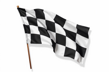 Fototapeta premium Racing flag with black and white checkers on white background. Banner design.