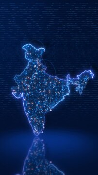 India map connection Network mesh background. India map connections important cities. 3D 4K hi tech promotion, dynamic slideshows,, trailers, sci-fi openers, Business finance crypto currency web 3.0