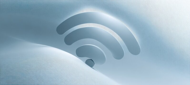 The Wi-Fi symbol carved into a smooth snowy blue abstract landscape representing connectivity