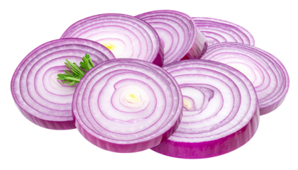 Sliced, vibrant red vegetable rings, garnished with a sprig of green herb