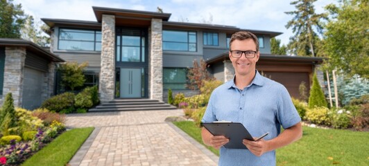 The Realtor Showing a Modern Luxury Home With Clipboard and Friendly Smile