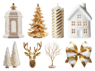 PNG Elegant gold holiday decorations collection, element set on transparent background