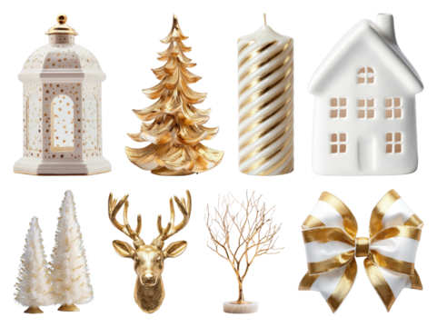 PNG Elegant gold holiday decorations collection, element set on transparent background