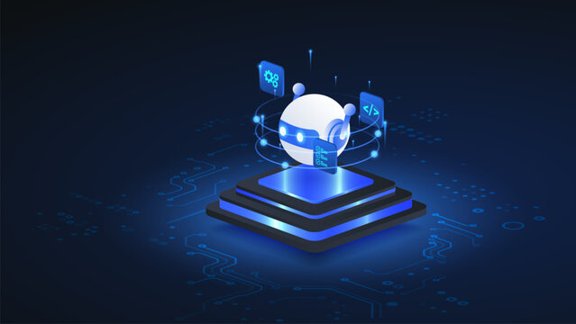 AI agent automation isometric vector illustration. robot assistant automation system concept.