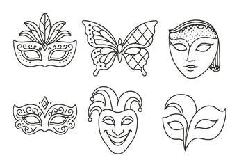 Collection of six intricate masquerade masks with various designs
