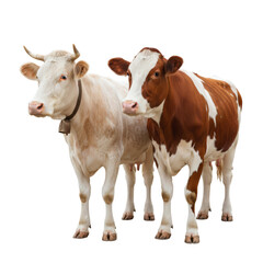 Fototapeta premium Charming countryside companions two dairy cows standing peacefully on isolated neutral space