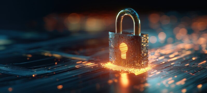 The Padlock on a Glowing Circuit Board Representing Digital Security and Encryption