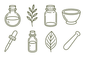 Hand-drawn aromatherapy icons on olive background