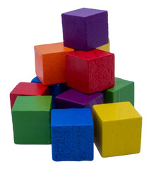 Colorful wooden toy blocks stacking a tower