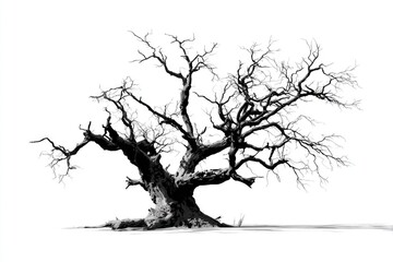Obraz premium Black and white illustration of a skeletal tree, isolated on white