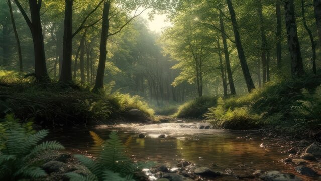 Misty forest stream